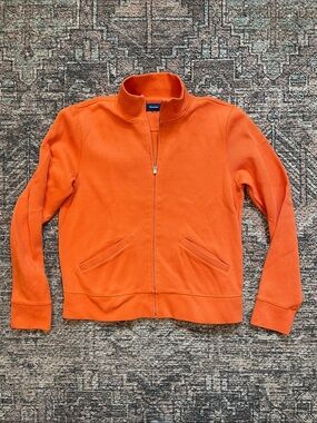 Faconnable Men’s Orange Zip Up Cardigan Sweater Small Lightweight Cotton Knit